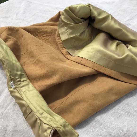 VTG 60s Rare Suede Leather Silk Women’s Pencil Skirt MOD Western Boho USA XS O - Picture 15 of 16
